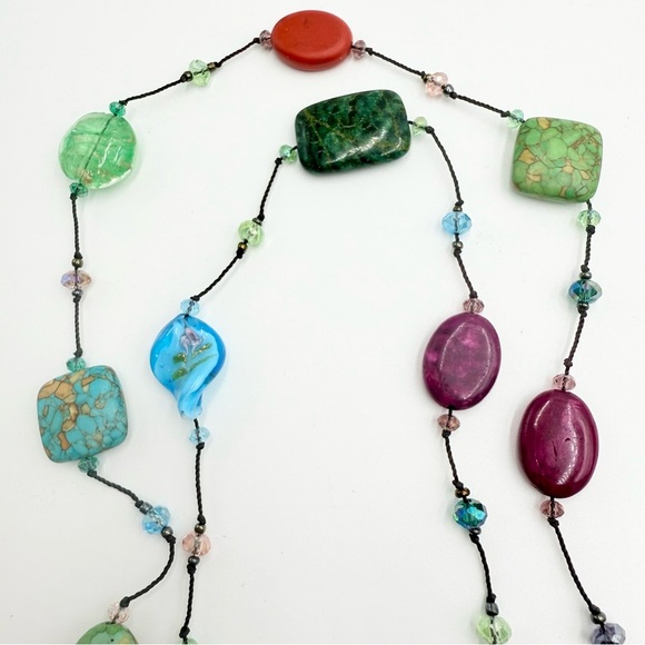 Vintage Multi Colour Venetian Glass Stone Crystal Necklace - Picture 8 of 10